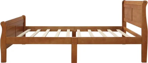 Vista 7 de Merax Marco de cama de plataforma de madera, marco de cama individual con cabecera y soporte de listones de madera, individual, roble