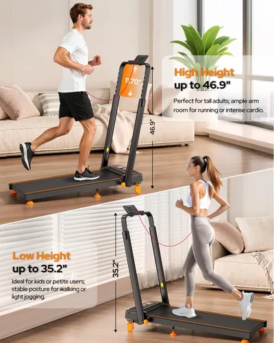 Vista 3 de Walking Pad Treadmill with 15% Incline & Dual LED Display, 4 in 1 Walking Pad with Handle Bar, 3.5HP Foldable Under Desk Treadmill, Portable