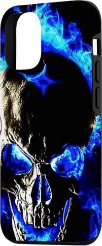 Vista 2 de iPhone 15 cabeza de calavera con fuego azul esqueleto gótico amantes decoración caso