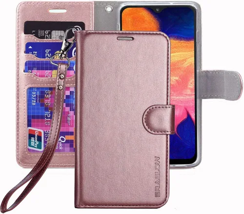 Vista 8 de Funda para Galaxy A10E, funda tipo cartera para Galaxy A10E, piel sintética de alta calidad, funda protectora con ranuras para tarjetas y soporte