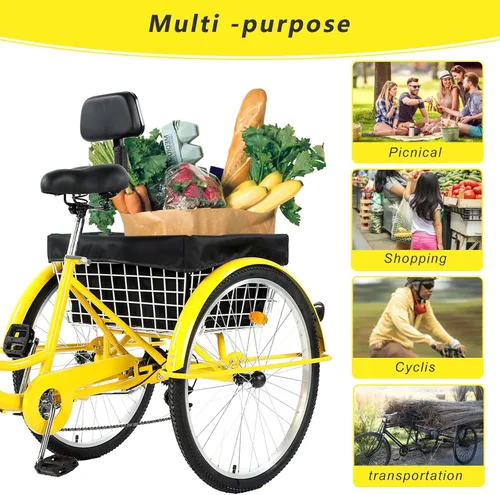 Vista 6 de Triciclo para adultos de 24/26 pulgadas, 7 velocidades, triciclo de 3 ruedas para adultos para mujeres/hombres/personas mayores, bicicleta de tres