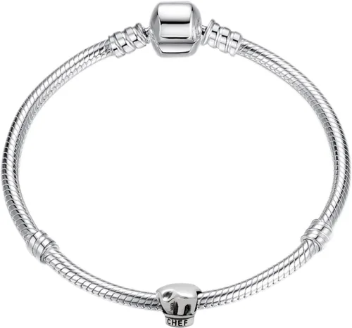 Vista 5 de Abalorio de chef de plata de ley con diseño de texto en inglés "I Love Cooking", para aniversario, cumpleaños, pulsera Pandora