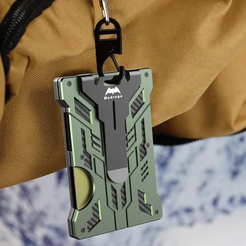 Vista 6 de Cartera para hombre con clip para dinero, cartera metálica con ventana, billetera RFID para hombre, delgada y minimalista, cartera para hombre