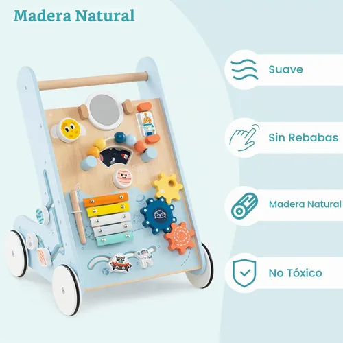 Vista 4 de INFANS Andador de madera para bebés con centro de actividades, andador