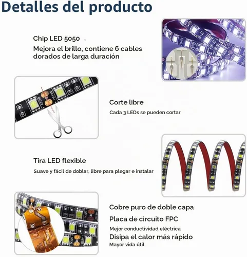 Vista 4 de ALITOVE Tira de luz LED blanca 5050 SMD de 16.4 pies 5050 SMD de 12 V, tira de luces LED flexible de 16.4 ft, 300 LED, impermeable, IP65 DC