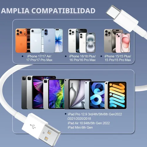 Vista 7 de QZIIW Paquete de 4 cables de carga rápida USB C de 3 pies para iPhone 17 16 15/17 16 15 Pro/16 15 Pro max/16 15 Plus, cable USB A a USB C