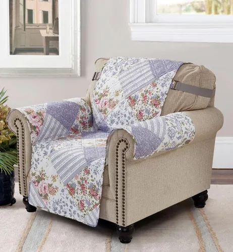 Vista 24 de Brilliant Sunshine Blue Plaids & Stripes - Funda para sillón de sofá, asiento de 23 pulgadas Patchwork Design, Non Slip Sofa Cover, Quilted