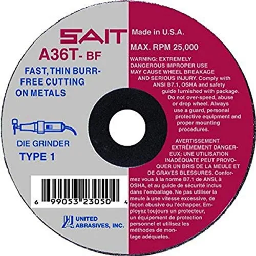 Vista 12 de United Abrasives /SAIT 23040 Rueda de corte 3" X 1/16" X 3/8" (A36T)