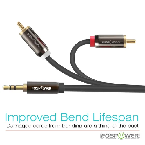 Vista 8 de FosPower Cable de 3.5mm a RCA (183 cm), Cable de audio RCA chapado en oro de 24K macho a macho, cable auxiliar estéreo [izquierdo/derecho] adaptador