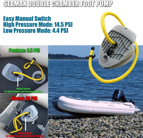 Vista 7 de Seamax Bomba de pie de 9L con cámaras dobles, alto volumen y alta presión, máximo 15 PSI para barco inflable y SUP