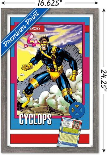 Vista 3 de Trends International Marvel Trading Cards - Póster de pared de cíclope, 14.725 x 22.375 pulgadas, versión enmarcada de madera de granero