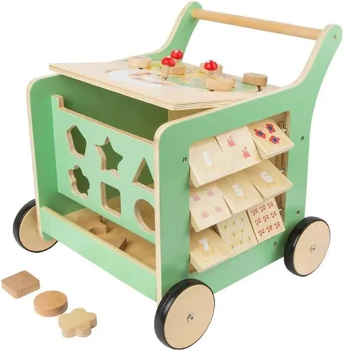 Vista 3 de Small Foot Wooden Toys - Andador de madera pastel prémium para bebés y centro de juegos ¡Muévete! Diseñado para niños pequeños de 12 meses