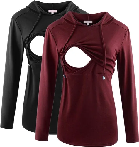 Vista 40 de Bhome Camisa de lactancia de manga larga con capucha para lactancia materna