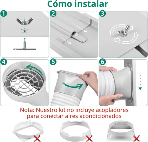 Vista 4 de Kit de ventana de aire acondicionado portátil, kit de ventilación de CA universal ajustable con manguera de escape de 5.9 pulgadas para ventanas