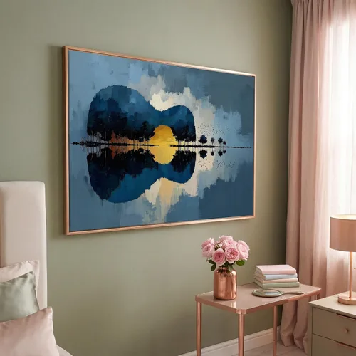 Vista 32 de LuxeWood Arte de Pared Musical en Lienzo - Impresiones Temáticas Musicales Medianas y Grandes para Sala de Estar, Oficina, Estudio, Airbnb