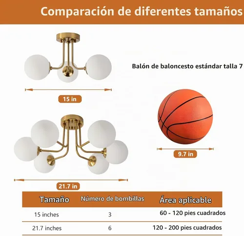 Vista 5 de Lámpara de techo moderna semiempotrada de 3 luces, pantalla de vidrio blanco globo, lámpara de techo semiempotrada, candelabros Sputnik