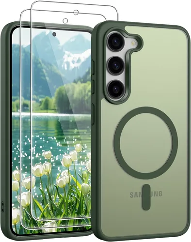 Vista 198 de Gritup Funda para Samsung Galaxy S23 con 2 protectores de pantalla (compatible con MagSafe) (protección de grado militar), delgada, translúcida Negro