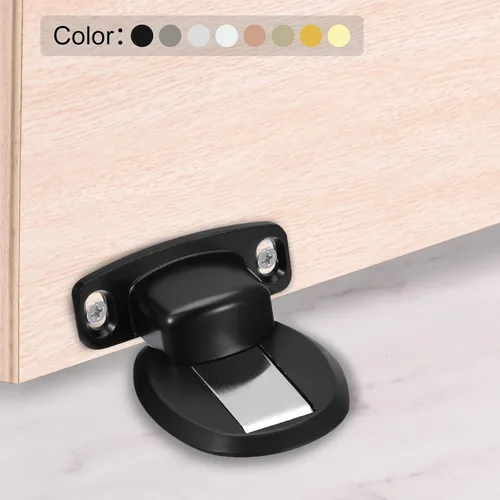 Vista 5 de uxcell Tope magnético para puerta, tope de puerta de piso, soporte de puerta con autoadhesivo y tornillos, color negro