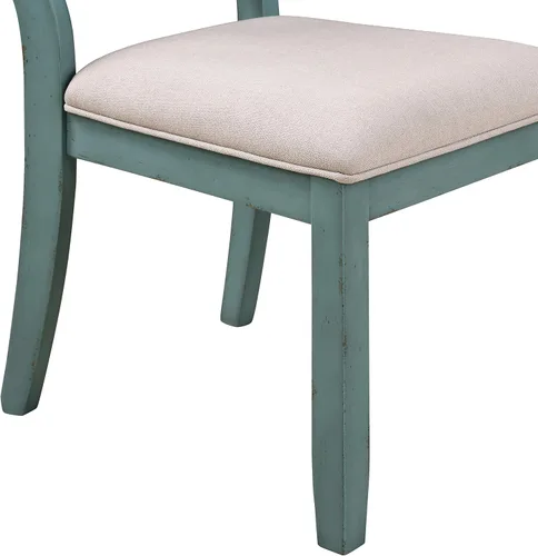 Vista 9 de Roundhill Furniture Prato - Juego de mesa de comedor redonda de 5 piezas con sillas de respaldo cruzado, color azul antiguo y nogal envejecido