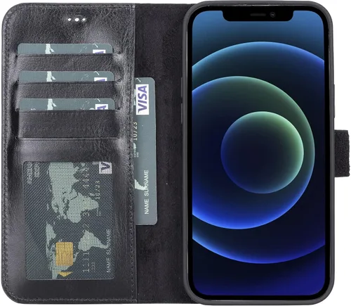 Vista 2 de VENOULT - Funda tipo cartera compatible con iPhone 14 Plus para hombre o mujer, 14 Pro / 14 Pro MAX / 13 MAX de cuero genuino de grano completo