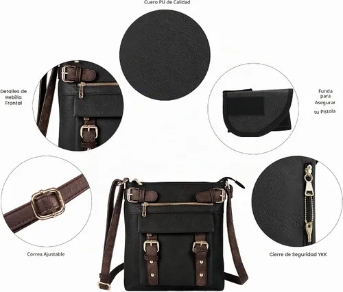 Vista 6 de Bandolera Jessie & James bolsa con cierre y llave, 2 tonos Negro