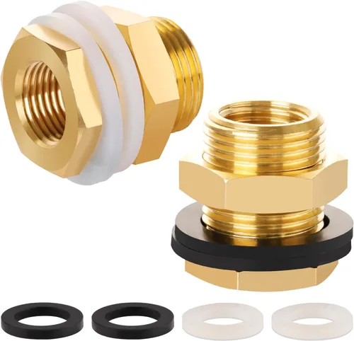 Vista 9 de KOOTNAS Paquete de 2 Accesorios de Mamparo de Latón Macizo, 1/2 NPT Cónico Hembra 1" Rosca Macho Recta Conector de Latón con Anillo Ondulado