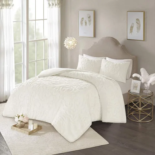Vista 14 de Madison Park Laetitia - Juego de edredón 100 % algodón, diseño de medallón copetudo de felpilla para todas las estaciones, ropa de cama acogedora