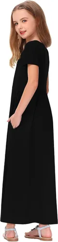 Vista 7 de Deerose Vestido largo casual de manga corta para niñas, con bolsillos, de 5 a 14 años