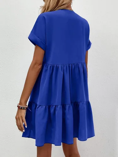 Vista 2 de FDSUFDY Vestido de Pascua para mujer con puños enrollables dobladillo con volantes color azul real talla M