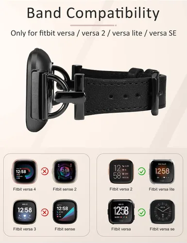 Vista 3 de Wearlizer Correa de cuero compatible con Fitbit Versa 2 correas para mujer, elegante correa de cuero delgada con hebilla de metal en forma de D