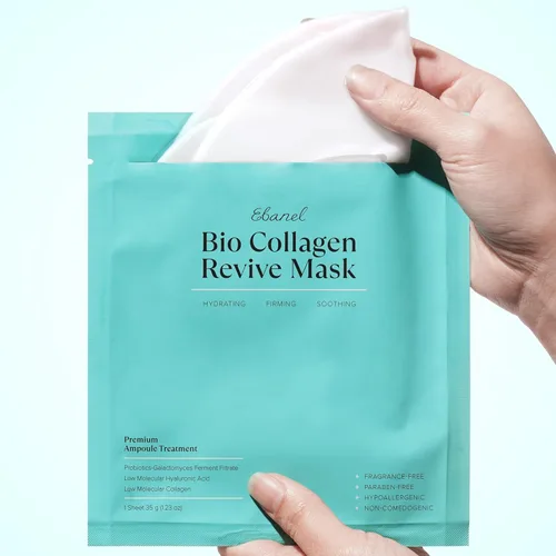 Vista 8 de Ebanel Mascarilla Facial de Bio Colágeno, Paquete de 4 Mascarillas Faciales Hidratantes con 7 Péptidos, Ácido Hialurónico, Niacinamida, Centella