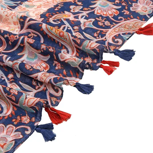 Vista 4 de Yeieeo Bufanda bohemia para mujer, ligera, con estampado floral, para otoño e invierno, chal con flecos