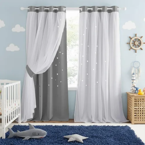 Vista 31 de NICETOWN Cortinas para dormitorio de niñas, cortinas de arco iris, cortinas de estrellas, cortinas de princesa, decoración de habitación