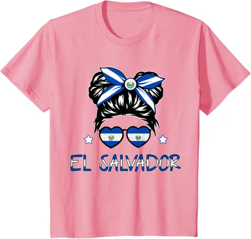 Vista 47 de Camiseta de El Salvador para Niñas Bandera Patrimonio Hispano Salvadoreño