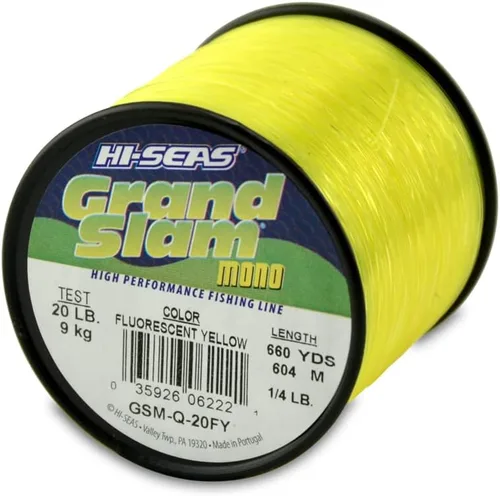 Vista 55 de HI-SEAS Línea de pesca de monofilamento Grand Slam - Fuerte y resistente a la abrasión en transparente, rosa, verde, azul humo, amarillo Amarillo