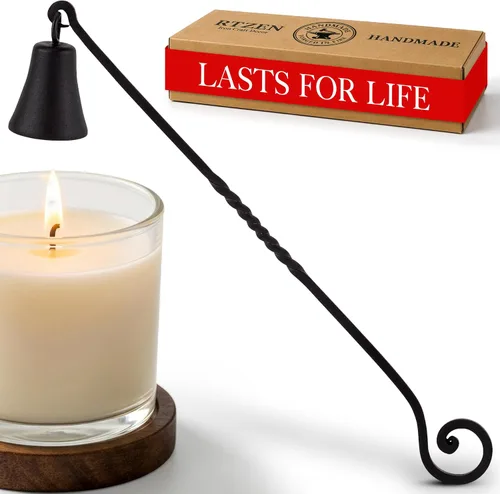 Vista 10 de RTZEN Campana de velas rústica con campana - Apagador de velas de hierro forjado decorativo hecho a mano con mango largo - Accesorios únicos
