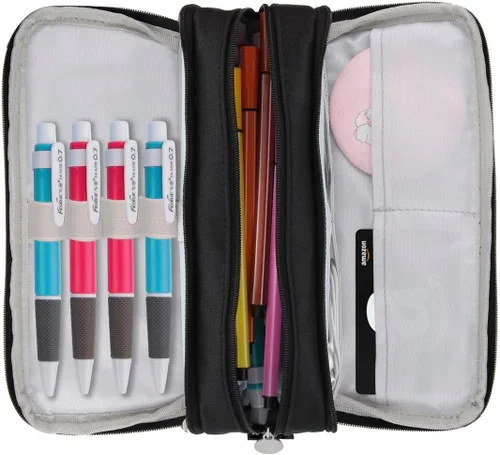 Vista 7 de Chelory Estuche para lápices de gran capacidad, bolsa de almacenamiento grande, bolsa de lápices de 3 compartimentos para papelería, estuche