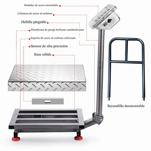 Vista 4 de Báscula de plataforma industrial de 660 libras con barandilla extraíble LB/KG para computación de peso, báscula digital, báscula de plataforma