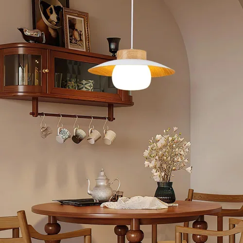 Vista 4 de Lámpara colgante de grano de madera, moderna lámpara ajustable de altura ajustable de 13.8 pulgadas, lámpara colgante de techo para cocina, isla