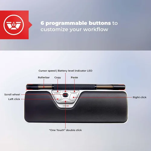 Vista 5 de Contour Design RollerMouse Red Plus Wireless - Ratón ergonómico inalámbrico para computadora portátil y de escritorio, mouse ambidiestro