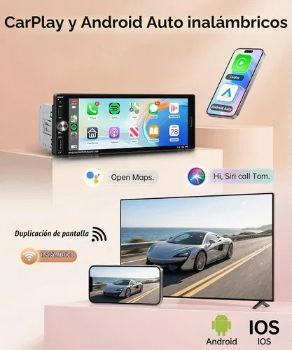 Vista 2 de Radio de Coche Una DIN Estéreo con Carplay Inalámbrico y Android Auto, Radio con Pantalla Táctil HD IPS de 6.9", Receptor de Audio Bluetooth 5.2