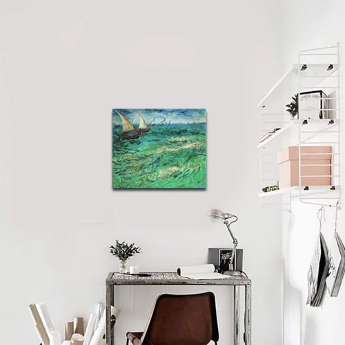 Vista 8 de Wieco Art Impresiones en lienzo de barcos de vela, arte de pared de Van Gogh, famosas pinturas al óleo, reproducción de olas de mar, fotos