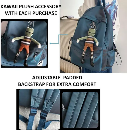 Vista 4 de Mochila para laptop con lindo accesorio Kawaii Trendy Daypack Casual 15.6", Negro