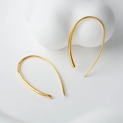 Vista 14 de Threader Earrings 925 Sterling Silver Pull Through Hoops Drop Dangle Minimal Everyday Earrings