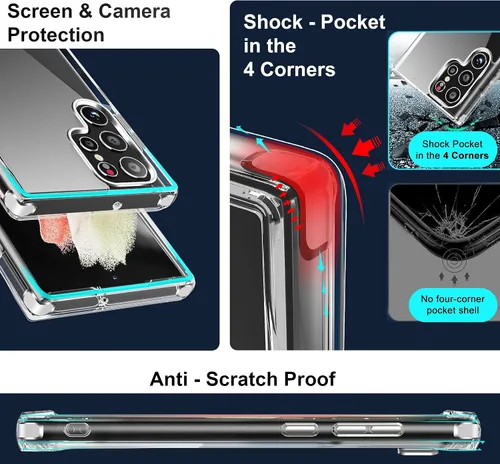 Vista 4 de CEDO - Funda con soporte para Samsung Galaxy S22 Ultra, ajustable en 3 direcciones con soporte de metal, parachoques a prueba de golpes de grado