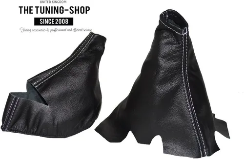 Vista 2 de Ltd Para Chevrolet Corvette C5 1997-2004 Shift & E Brake Boot Negro Cuero Genuino Costuras Blancas