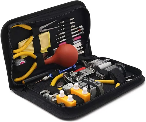 Vista 3 de Kit de herramientas de reparación de relojes profesional, kit de herramientas de relojero, incluye soporte para caja trasera, abridor, removedor