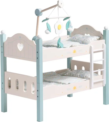Vista 9 de ROBOTIME Literas de muñeca de bebé, cunas de madera para muñecas de 18 pulgadas, cama apilable para muñecas de muñeca para muñecas americanas