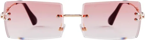 Vista 8 de SORVINO Lentes de sol rectangulares sin montura para mujeres y hombres, a la moda, color rosa transparente, lentes tintados azules sin marco