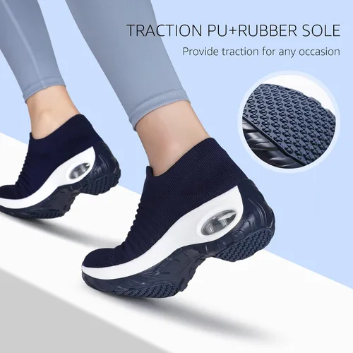 Vista 4 de STQ - Tenis para caminar, sin cordones, de malla transpirable, cómodos, a la moda, mocasines con plataforma de cuña para mujer
